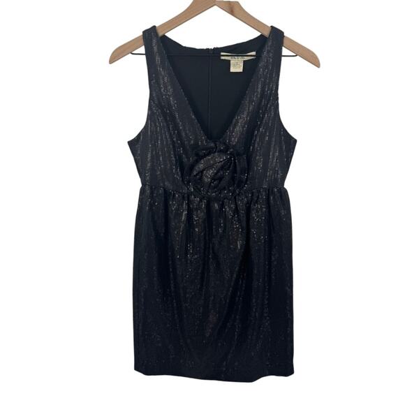 Y2k Ark & Co Sequin Mini Party Dress with Rose Accent Black Nylon Size S Small - Picture 1 of 6